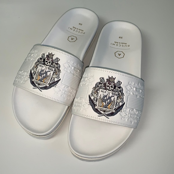 Buscemi Slide Scratch Leather Sandals - Picture 1 of 7